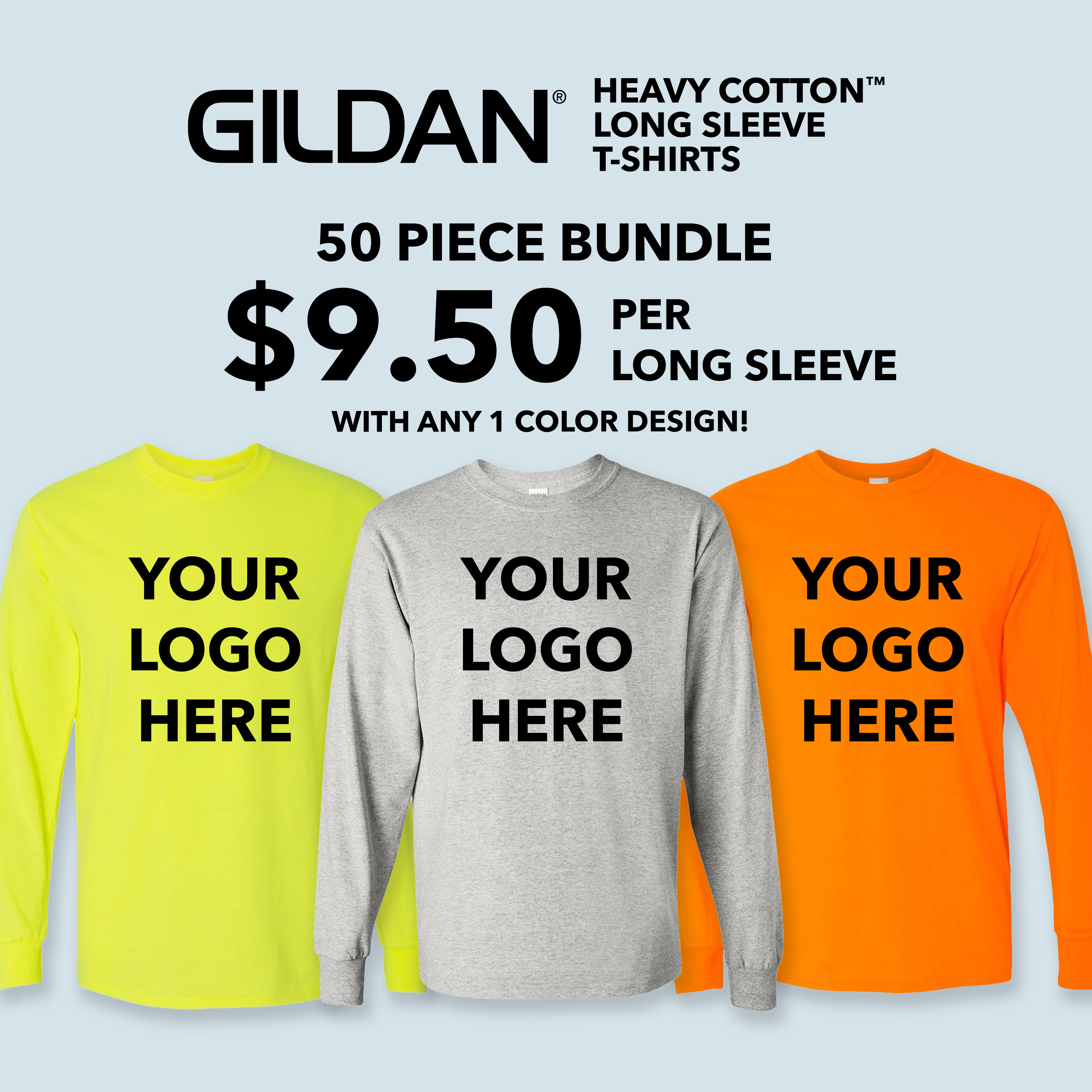 (50 Pieces) Gildan Heavy Cotton™ Long Sleeve T-Shirt Package