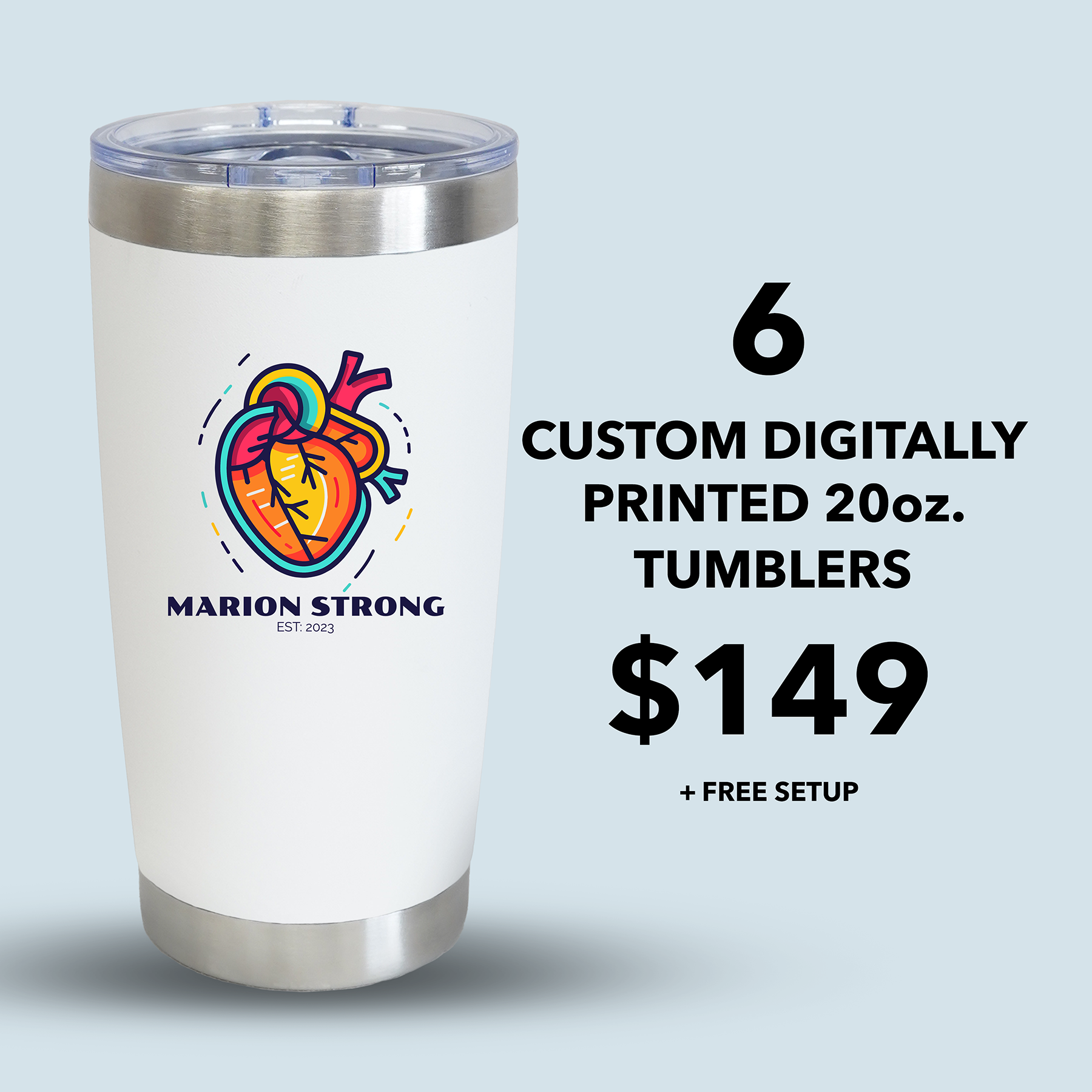 (6 Pieces) Custom Digitally Printed Full Color - 20oz Tumblers