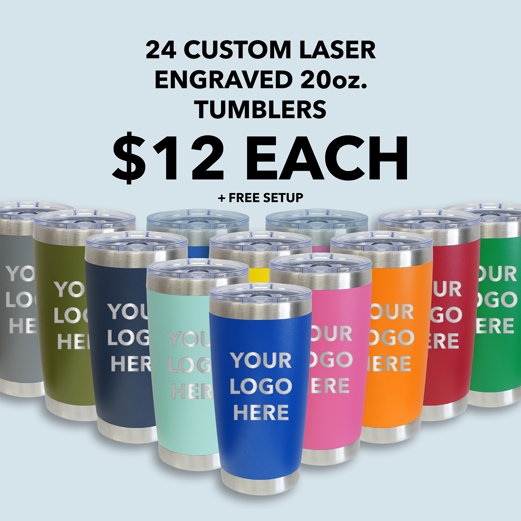 (24 Pieces) Custom Laser Engraved - 20oz Tumblers